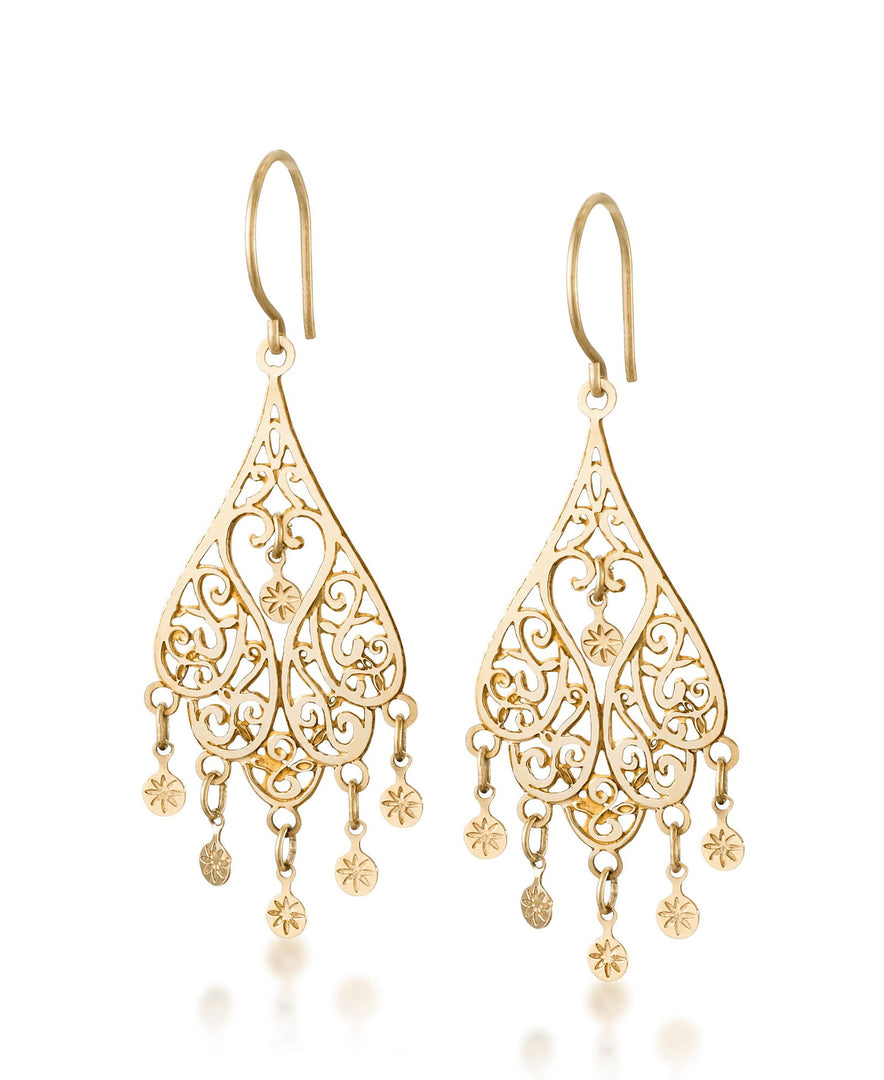 Yellow Gold_14K Gold High Polished Filigree Chandelier Drop Earrings - iHeart Jewels_I_Heart_1