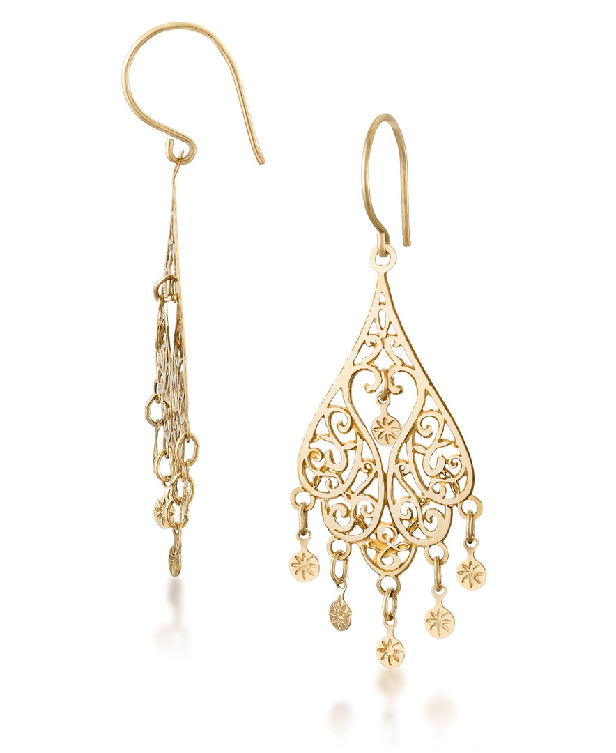 Yellow Gold_14K Gold High Polished Filigree Chandelier Drop Earrings - iHeart Jewels_I_Heart_1