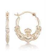 Load image into Gallery viewer, Yellow Gold_14K Gold High Polished Petite Claddagh Hoop Earrings - iHeart Jewels_I_Heart_1