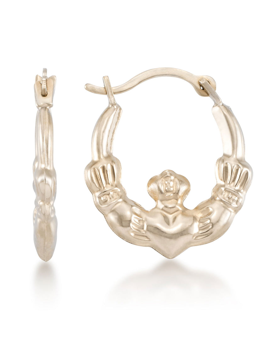 Yellow Gold_14K Gold High Polished Petite Claddagh Hoop Earrings - iHeart Jewels_I_Heart_1