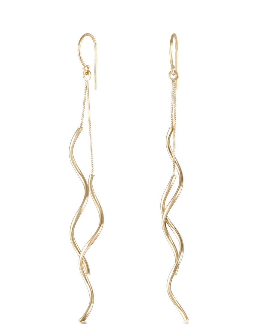 Yellow-Gold_14K Gold High Polished Wavy Double Dangle Drop Earrings - iHeart Jewels_I_Heart_1