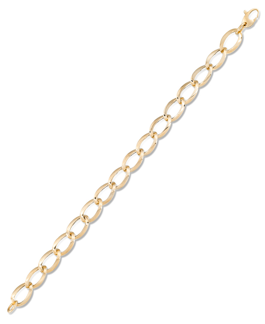 Yellow Gold_14K Gold Ladies' Sculpted Curb Link Bracelet, 7.5", Made in Italy_I_Heart_1
