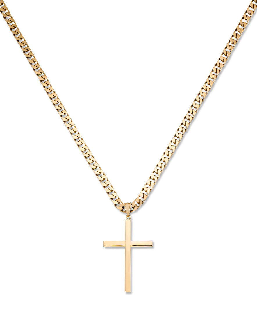 Yellow Gold_14K Gold Large Traditional Cross Pendant, 18" Chain_I_Heart_1