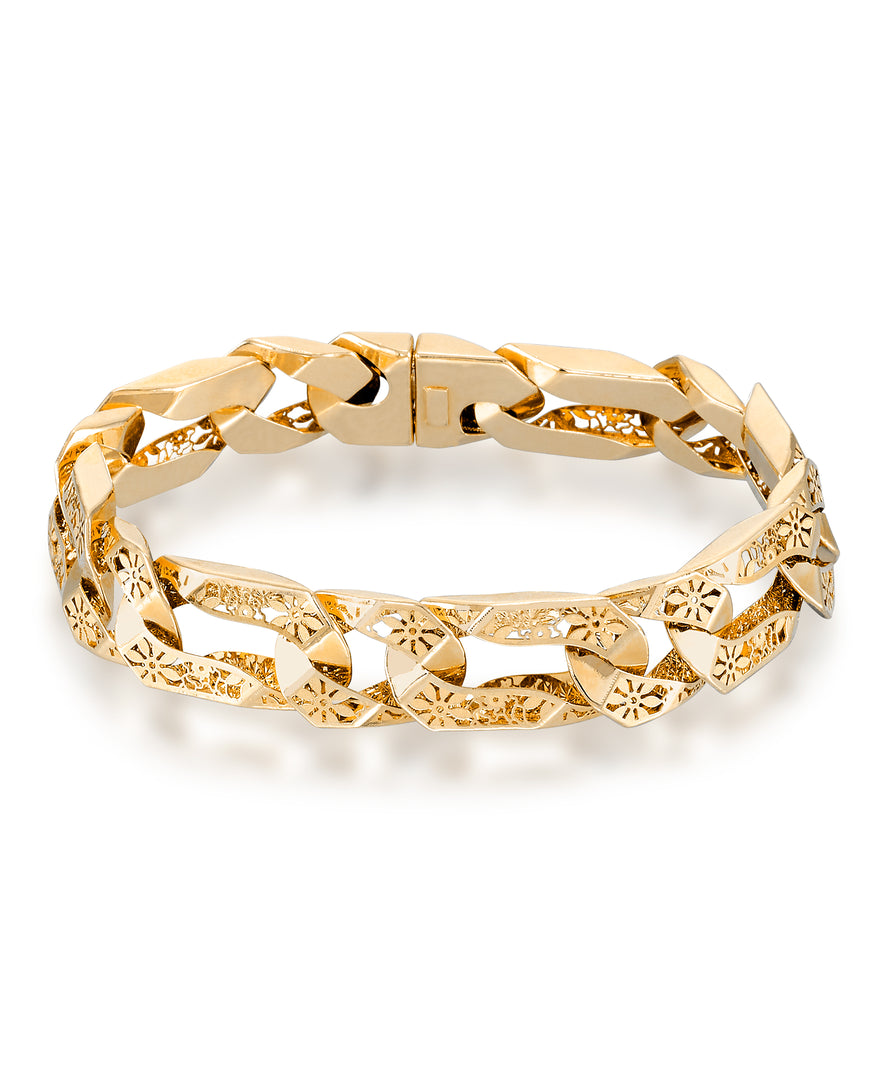 Yellow_Gold_14K Gold Milano Filigree Elongated Curb Link Bracelet_I_Heart_1