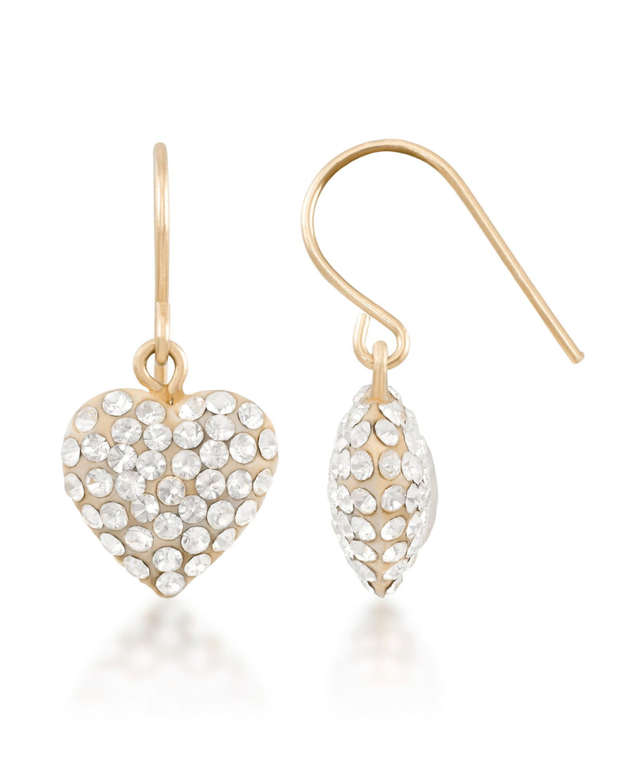Yellow-Gold_14K Gold Pave Crystal Heart Drop Earrings - iHeart Jewels_I_Heart_1
