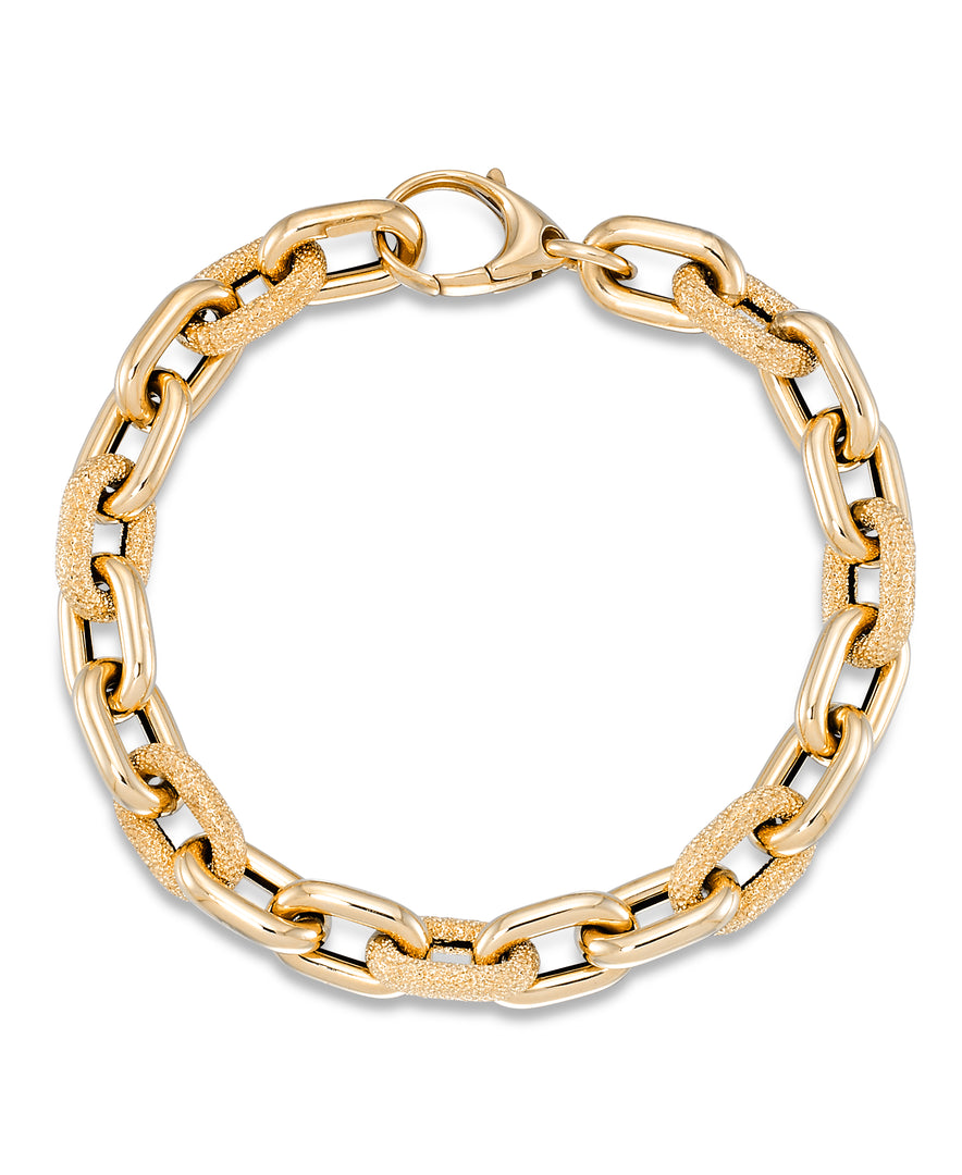 Yellow Gold_14K Gold Polished and Pave Cut Bold Paper Clip Rolo Bracelet, 8", Made in Italy_I_Heart_1