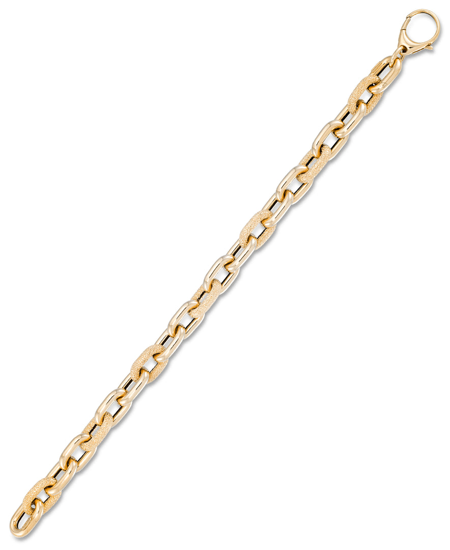 Yellow Gold_14K Gold Polished and Pave Cut Bold Paper Clip Rolo Bracelet, 8", Made in Italy_I_Heart_1