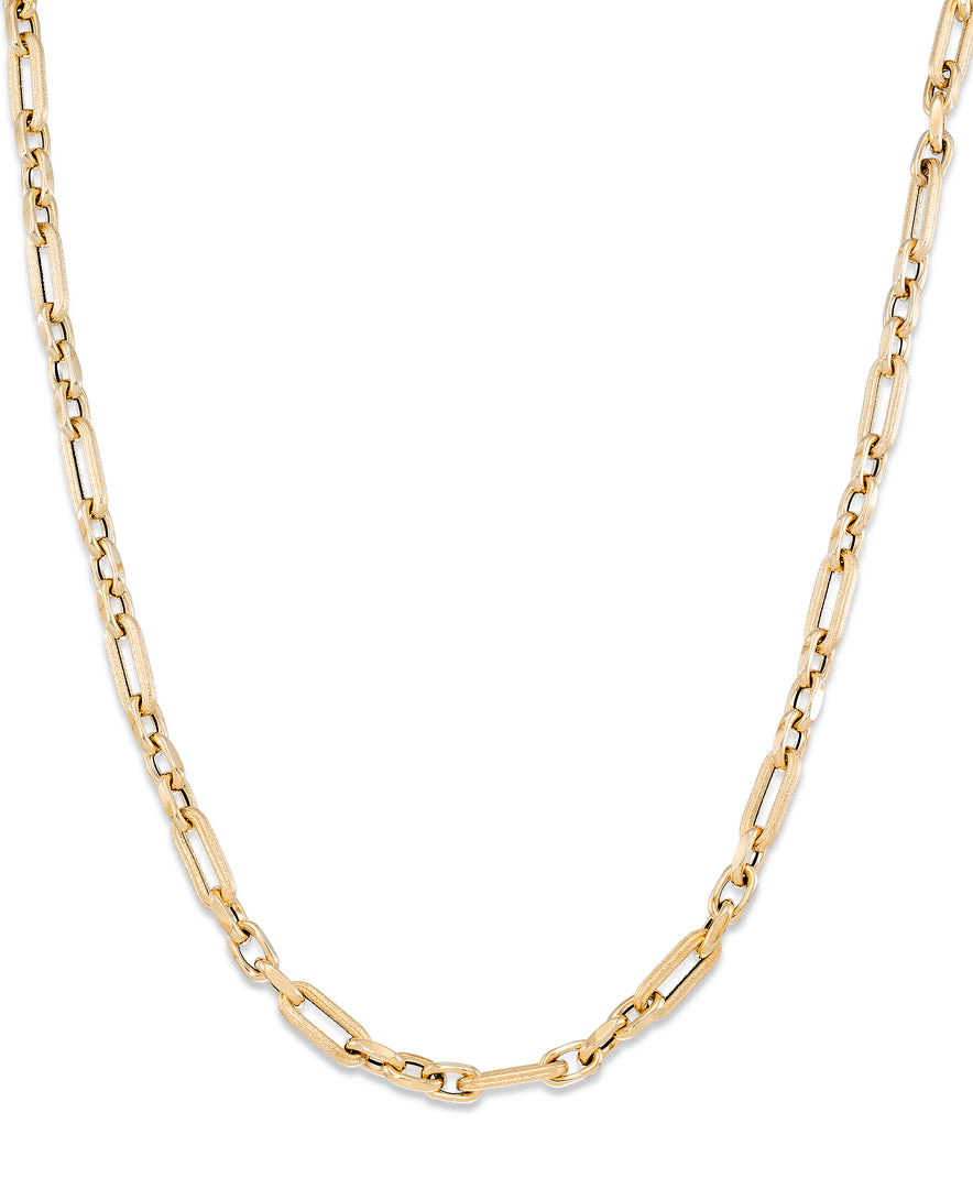 Yellow Gold_14K Gold Polished and Pave Cut Bold Paper Clip Rolo Necklace , 18", Made in Italy_I_Heart_1