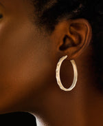 Load image into Gallery viewer, Yellow Gold_14K Gold Sating and Diamond Cut Sculpted Large Oval Hoop Earrings, Made in Italy_I_Heart_1