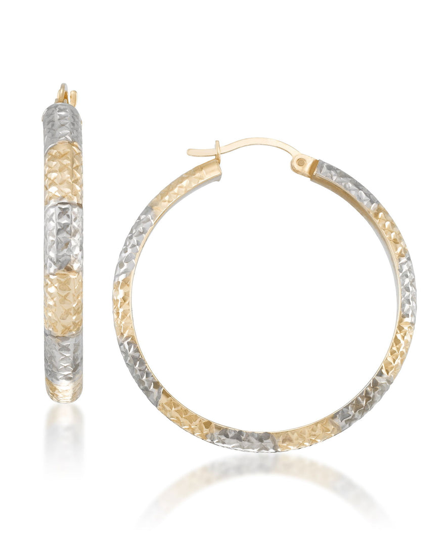 Two-Tone_14K Gold Two-Tone Full Diamond Cut Bold Round Hoop Earrings - iHeart Jewels_I_Heart_1