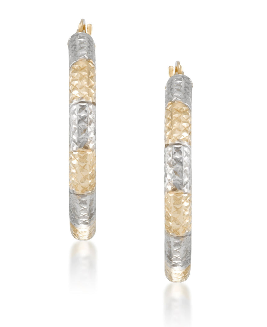 Two-Tone_14K Gold Two-Tone Full Diamond Cut Bold Round Hoop Earrings - iHeart Jewels_I_Heart_1