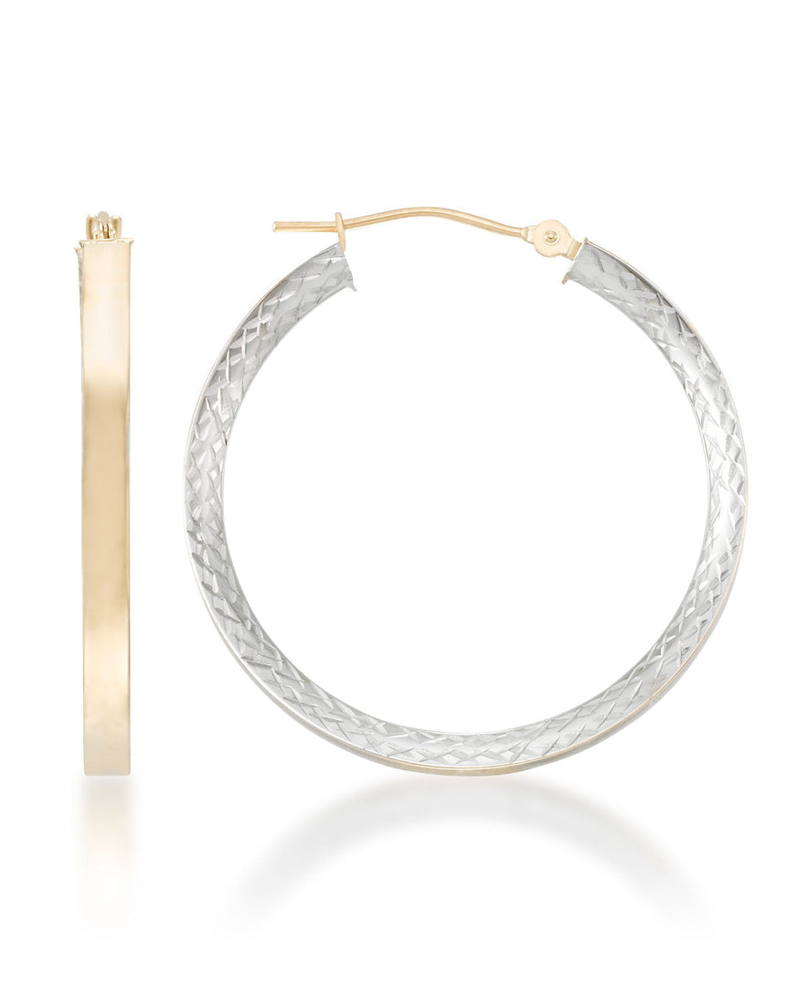 Two-Tone_14K Gold Two-Tone Polished and Diamond Cut Hoop Earrings. - iHeart Jewels_I_Heart_1