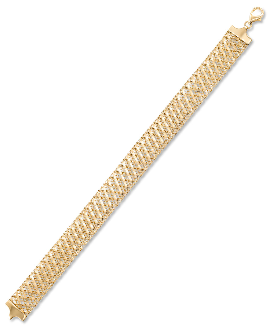 Yellow Gold 14K Gold Wide Stretchable Woven Mesh Bracelet, Made in Italy_I_Heart_1
