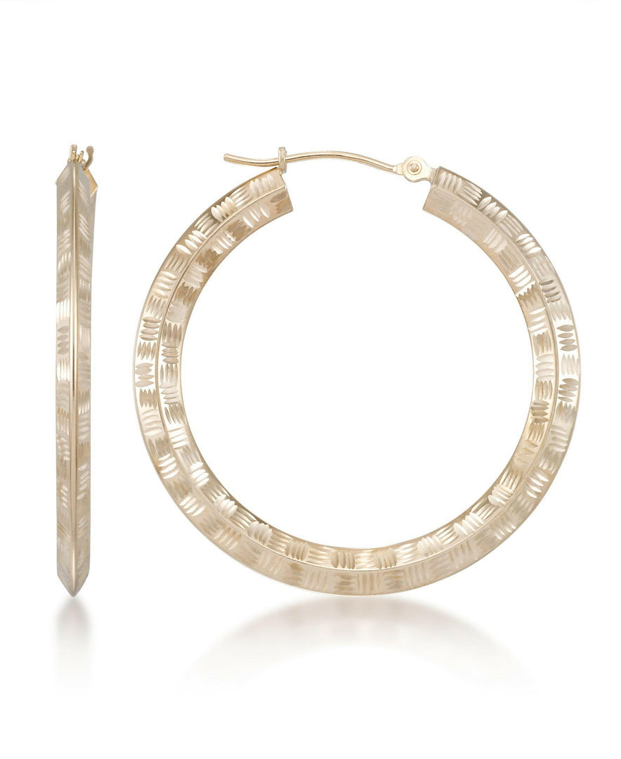 Yellow-Gold_14K Gold Woven Diamond Cut Diamond Shape Tube Hoop Earrings - iHeart Jewels_I_Heart_1