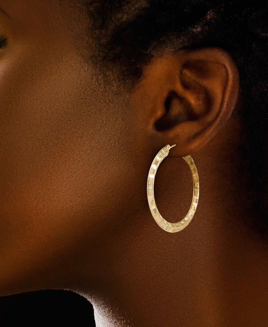 Yellow-Gold_14K Gold Woven Diamond Cut Diamond Shape Tube Hoop Earrings - iHeart Jewels_I_Heart_1