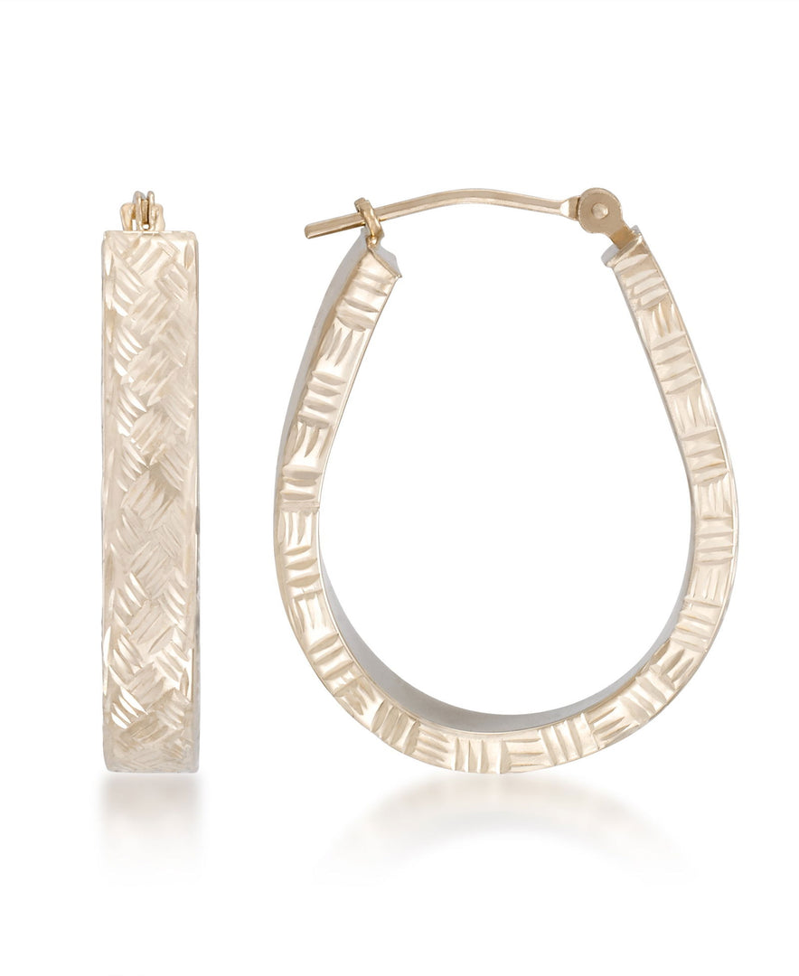 Yellow Gold_14K Gold Woven Diamond Cut Pear Shape Hoop Earrings - iHeart Jewels_I_Heart_1