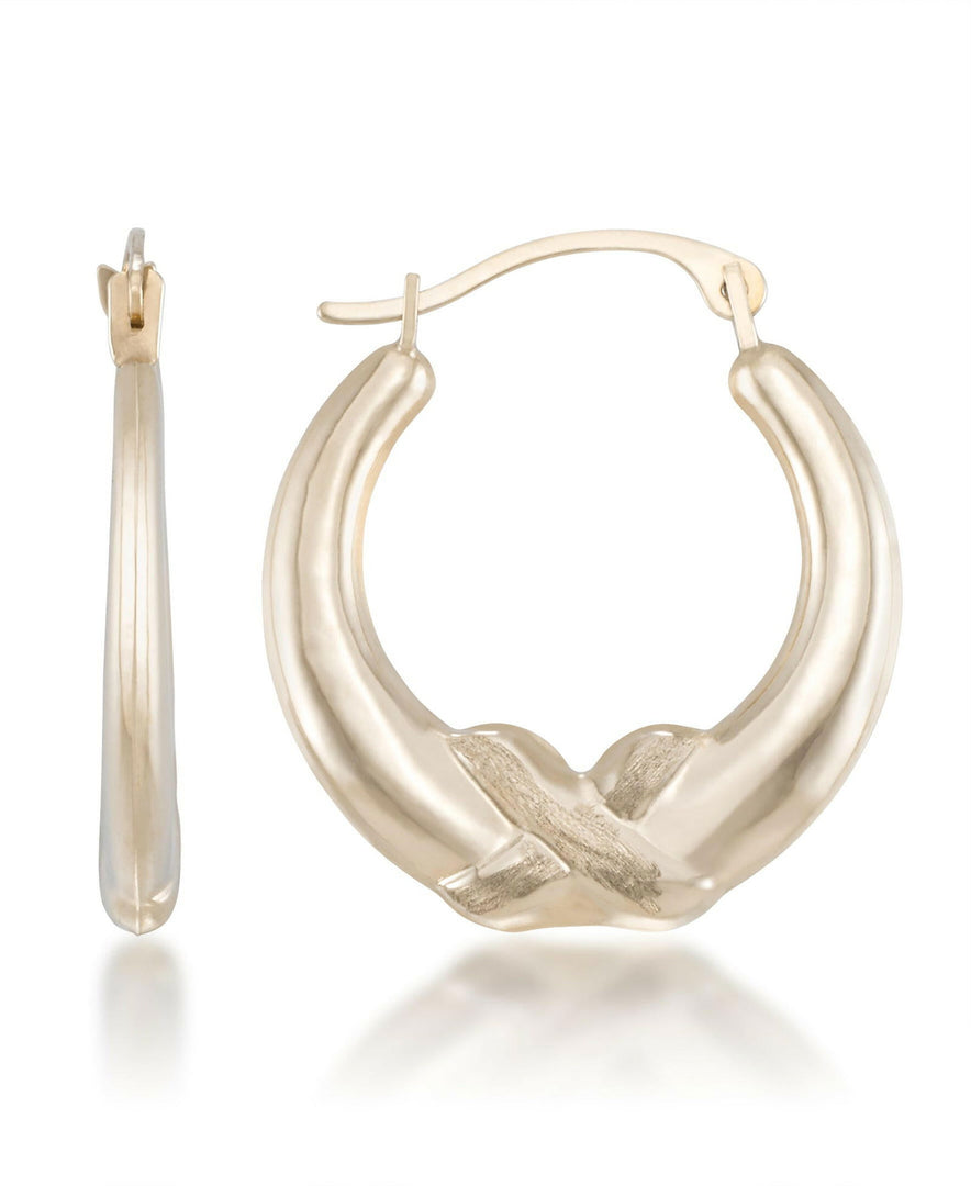 Yellow-Gold_14K Gold "X" Design Graduated Hoop Earrings - iHeart Jewels_I_Heart_1