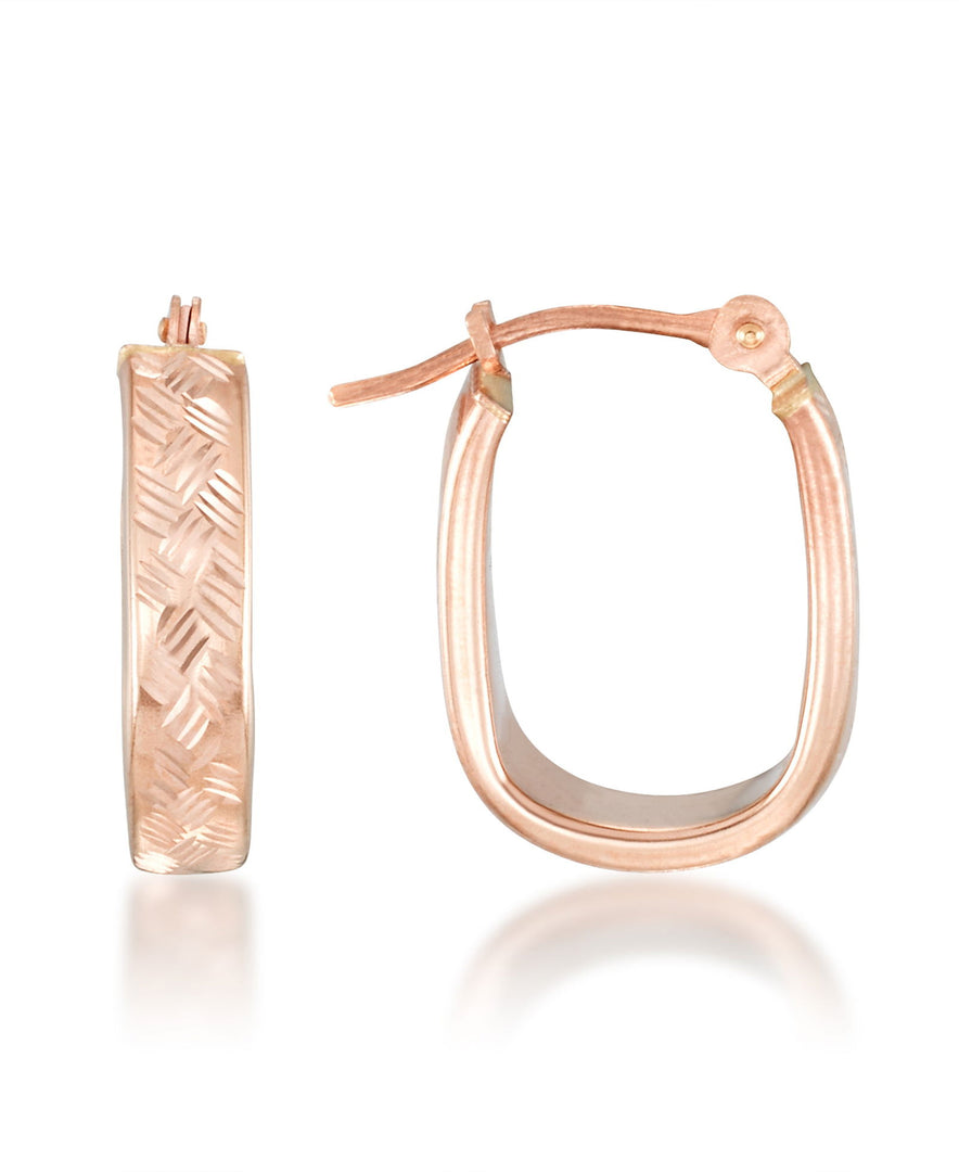 Rose-Gold_14K Rose Gold Woven Diamond Cut Petite "U" Shape Hoop Earrings - iHeart Jewels_I_Heart_1