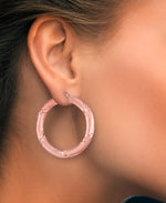 Load image into Gallery viewer, 14K Rose Gold over Sterling Silver_Satin and Diamond Cut Bold Round Sterling Silver Hoop Earrings_I_Heart_2
