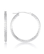 Load image into Gallery viewer, White-Gold_14K White Gold Diamond Cut Knife Edge Hoop Earrings - iHeart Jewels_I_Heart_1