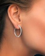 Load image into Gallery viewer, White-Gold_14K White Gold Diamond Cut Knife Edge Hoop Earrings - iHeart Jewels_I_Heart_1