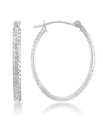 Load image into Gallery viewer, White-Gold_14K White Gold Diamond Cut Oval Hoop Earrings - iHeart Jewels_I_Heart_1