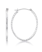 Load image into Gallery viewer, White-Gold_14K White Gold Diamond Cut Oval Hoop Earrings - iHeart Jewels_I_Heart_1