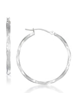 Load image into Gallery viewer, White-Gold_14K White Gold Diamond Cut Twist Hoop Earrings - iHeart Jewels_I_Heart_1