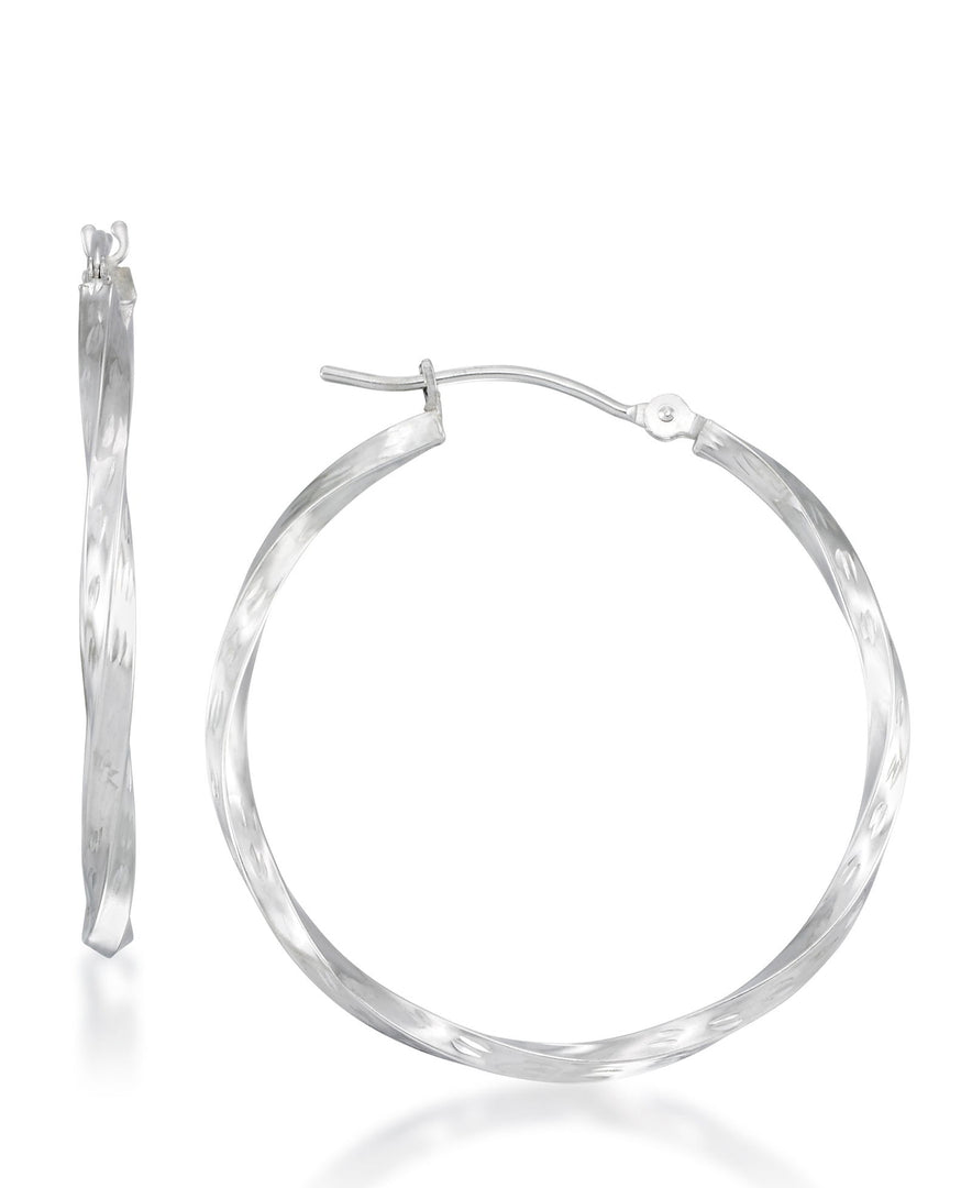 White-Gold_14K White Gold Diamond Cut Twist Hoop Earrings - iHeart Jewels_I_Heart_1