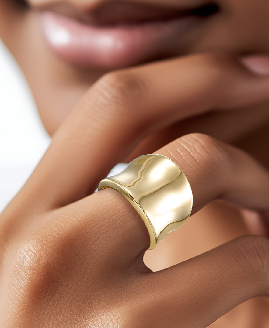 14K Yellow Gold over Sterling Silver_Polished Cigar Band Ring_I_Heart_1