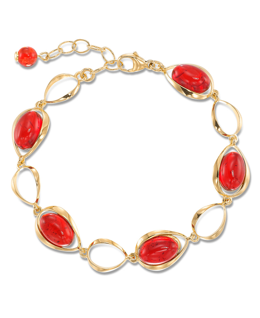 18K Yellow Gold over Sterling Silver Amber Rosa® Red Genuine Amber Madern Teardrop Bracelet, 7" Plus 2" Extender_I_Heart_1
