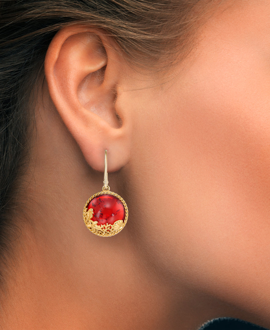 18K Yellow Gold over Sterling Silver_Amber Rosa® Red Genuine Amber Sealife Dangle Earrings_I_Heart_1