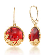 Load image into Gallery viewer, 18K Yellow Gold over Sterling Silver_Amber Rosa® Red Genuine Amber Sealife Dangle Earrings_I_Heart_1