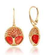 Load image into Gallery viewer, 18K Yellow Gold over Sterling Silver_Amber Rosa® Red Genuine Amber Tree of Life Dangle Earrings_I_Heart_1