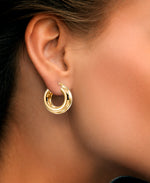 Load image into Gallery viewer, 18K Yellow Gold over Sterling Silver Chunky High Polished Hoop Earrings, Made in Italy_I_Heart_1