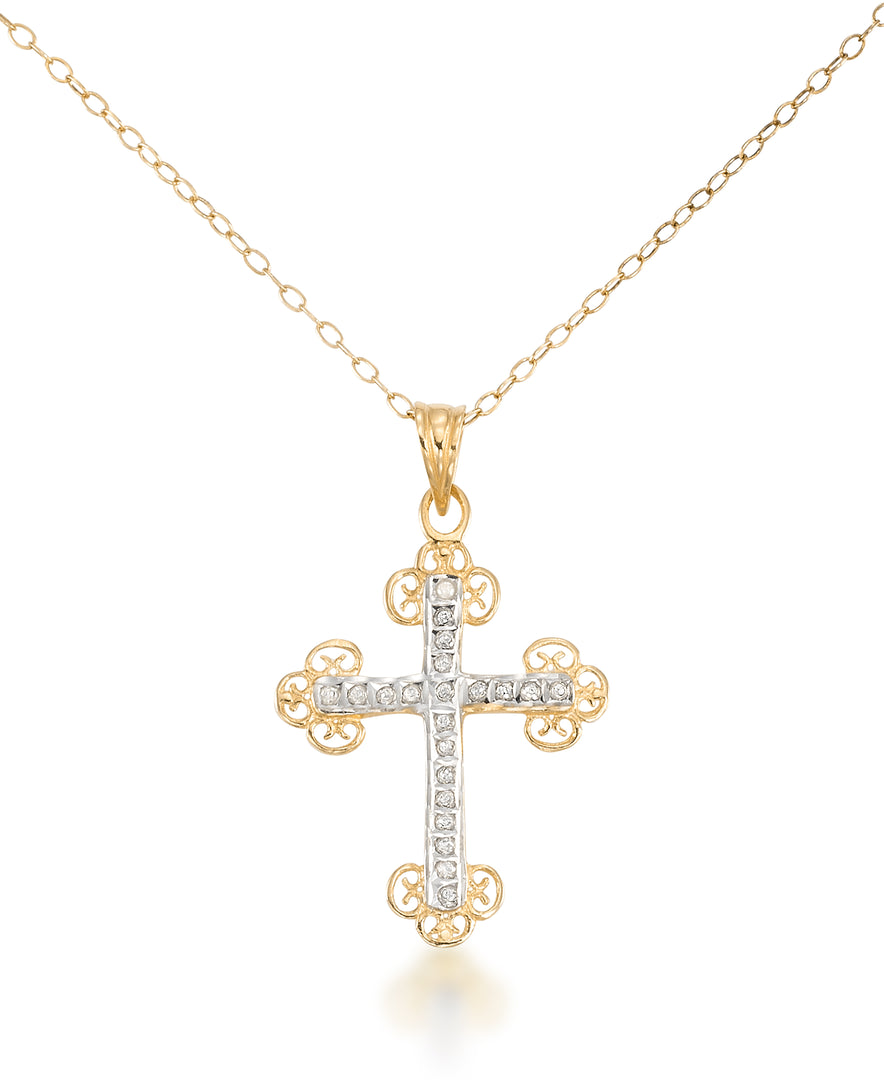 18K Yellow Gold over Sterling Silver_Diamond Fascination® Diamond Accent Sterling Silver Ornate Cross Pendant - iHeart Jewels_I_Heart_1