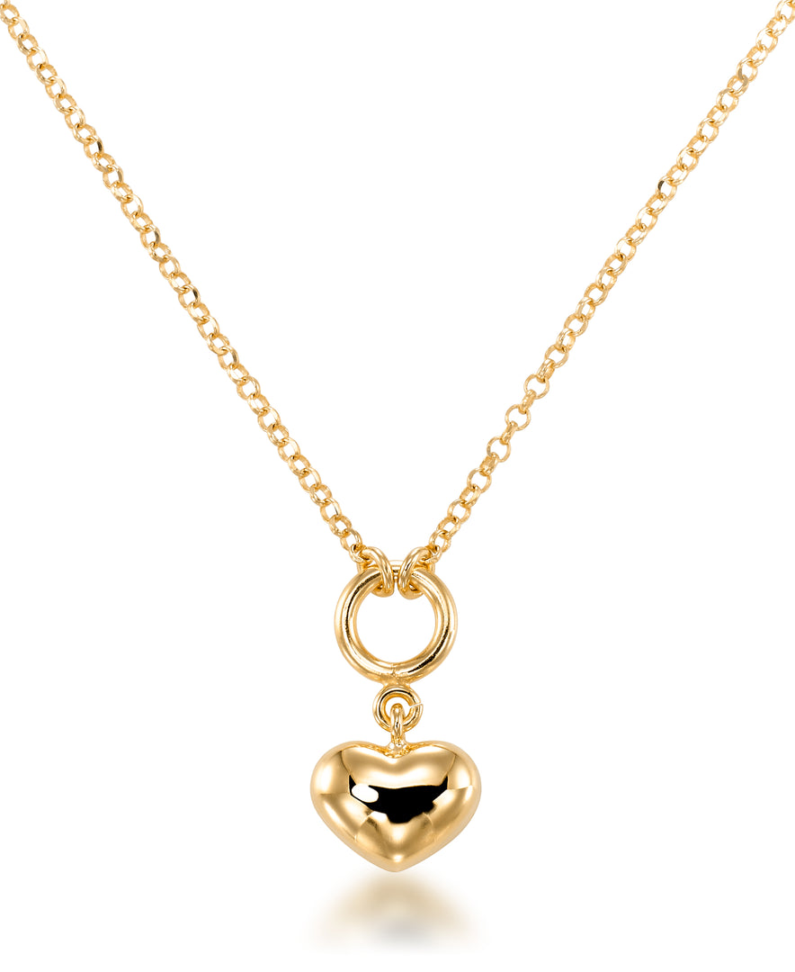 18K Yellow Gold over Sterling Silver Domed Heart Dangle Necklace, 16" plus 2" Extender, Made in Italy_I_Heart_1