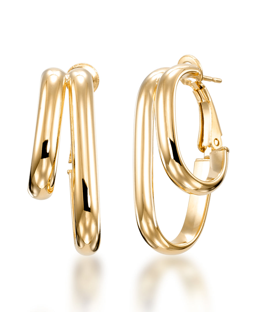 18K Yellow Gold over Sterling Silver_Double Paper Clip Hoop Earrings with Omega Back, Made in Italy_I_Heart_1