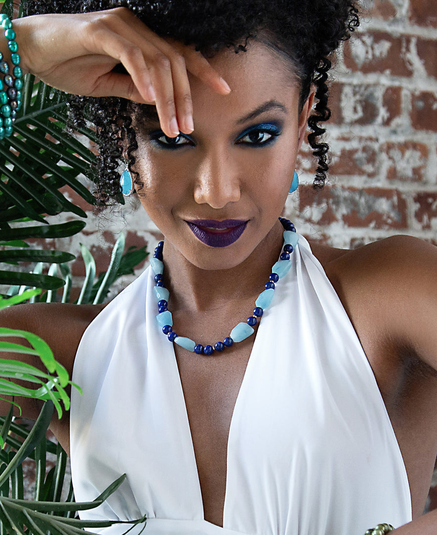 18K Yellow Gold over Sterling Silver_Graduated Lapis and Icy Blue Quartz Toggle Necklace_I_Heart_1