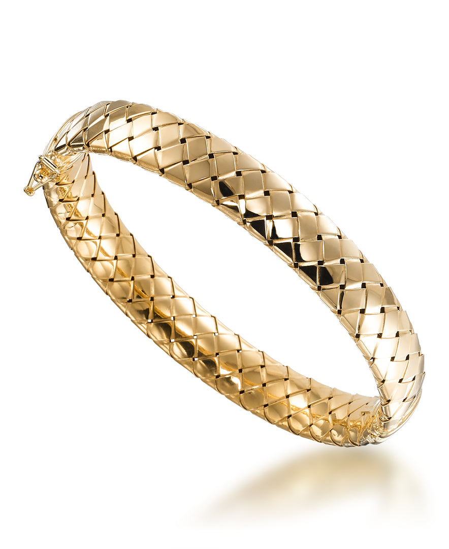 18K Yellow Gold over Sterling Silver High Polished Domed Milano Woven Bangle Bracelet, Size 7 - Fits Average Size Wrist, Made in Italy_I_Heart_1