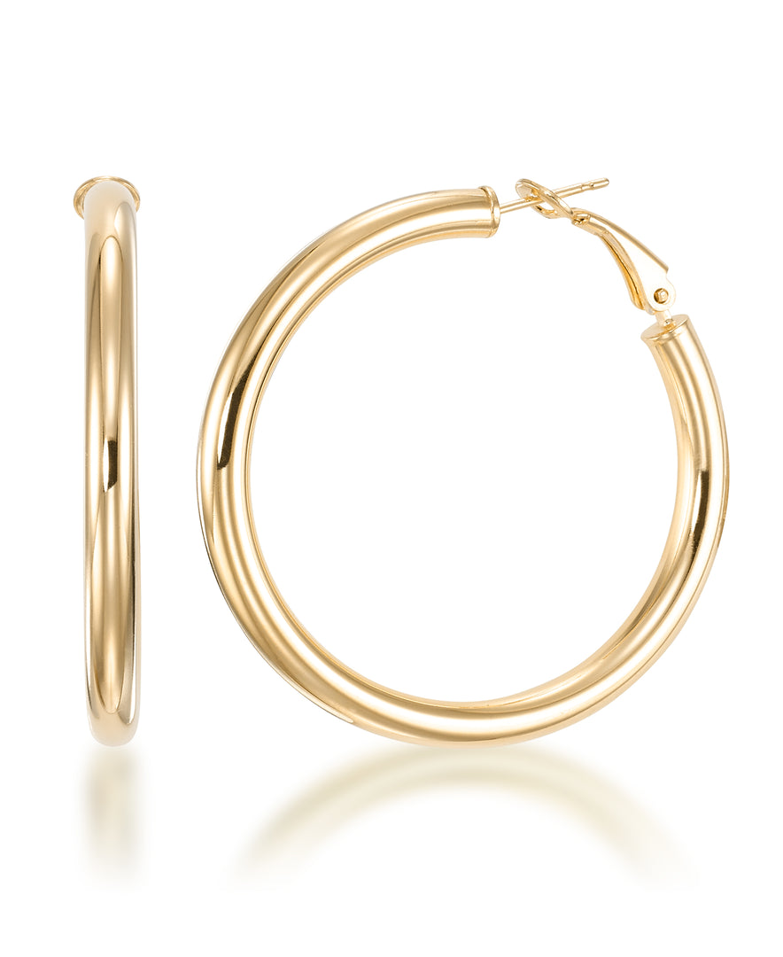 18K Yellow Gold over Sterling Silver High Polished Large Round Hoop Earrings with Omega Back, Made in Italy_I_Heart_1