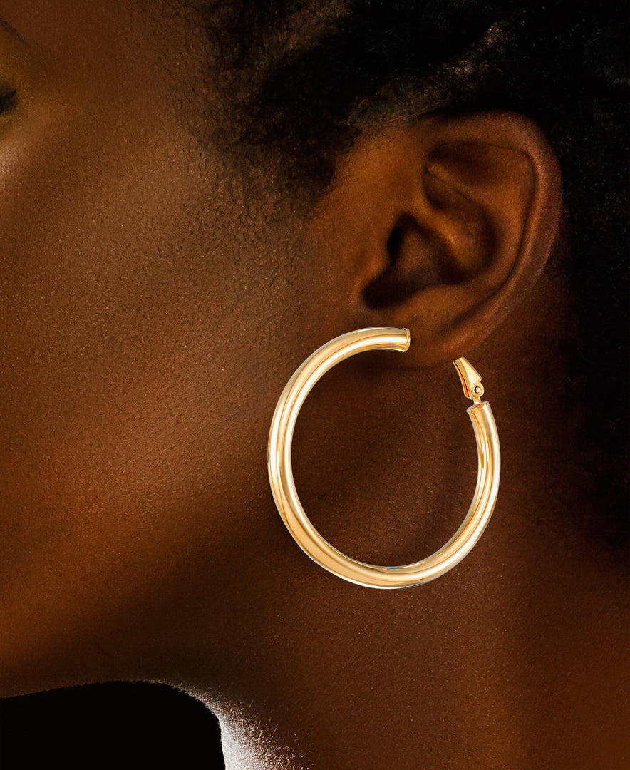 18K Yellow Gold over Sterling Silver High Polished Large Round Hoop Earrings with Omega Back, Made in Italy_I_Heart_1
