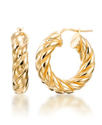 Cargar imagen en el visor de la galería, 18K Yellow Gold over Sterling Silver High Polished Milano Woven Twist Round Hoop Earrings, Made in Italy_I_Heart_1