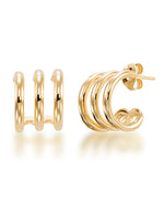 Cargar imagen en el visor de la galería, 18K Yellow Gold over Sterling Silver High Polished Triple Hoop Earrings, Made in Italy_I_Heart_1