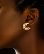 Cargar imagen en el visor de la galería, 18K Yellow Gold over Sterling Silver High Polished Triple Hoop Earrings, Made in Italy_I_Heart_1