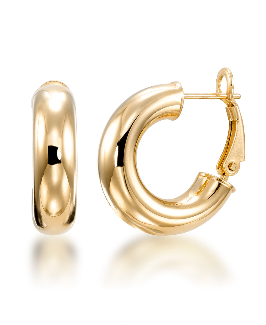 18K Yellow Gold over Sterling Silver_High Polished Tube Hoop with Omega Back, Made in Italy_I_Heart_1