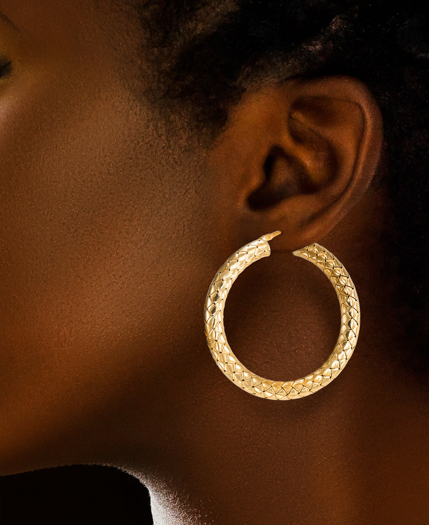 18K Yellow Gold over Sterling Silver_Large Round Milano Woven Hoop Earrings, Made in Italy_I_Heart_1