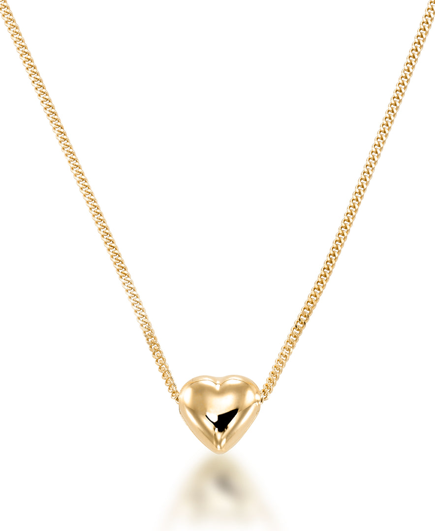 18K Yellow Gold over Sterling Silver Petite Puffy Heart on Baby Curb Chain, 16" plus 2" Extender, Made in Italy_I_Heart_1