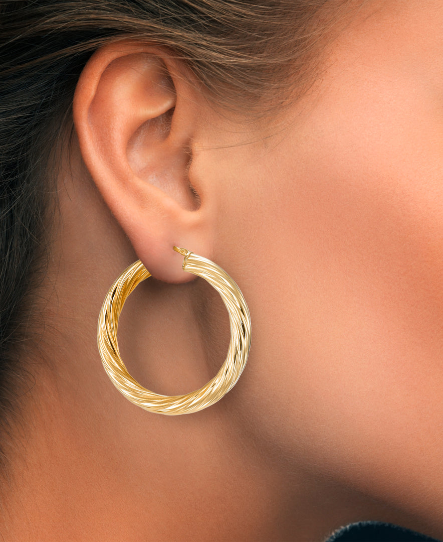 18K Yellow Gold over Sterling Silver Sculpted Twist Hoop Earrings, Made in Italy_I_Heart_1