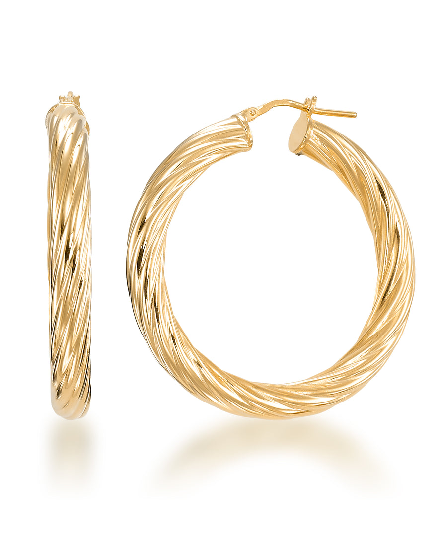 18K Yellow Gold over Sterling Silver Sculpted Twist Hoop Earrings, Made in Italy_I_Heart_1